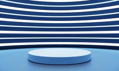 Cyberpunk sci-fi product podium showcase with blue and white neon light background. Technology and object concept. 3D illustration rendering