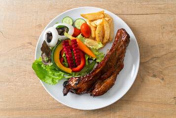 barbecue pork spare ribs with vegetables