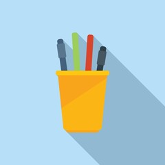 Pen glass icon flat vector. Write paper