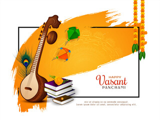 Happy Vasant Panchami Indian Hindu festival greeting ethnic background