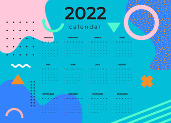 Calendar 2022 template vector, Set Desk calendar 2022, wall calendar design, Planner, Week start on Sunday, vertical layout, - 480878237