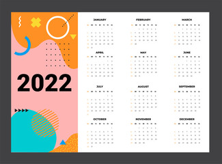 Calendar 2022 template vector, Set Desk calendar 2022, wall calendar design, Planner, Week start on Sunday, vertical layout, - 480878253
