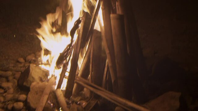 Bonfire on a cold, shaky, dark night in the middle of nowhere.