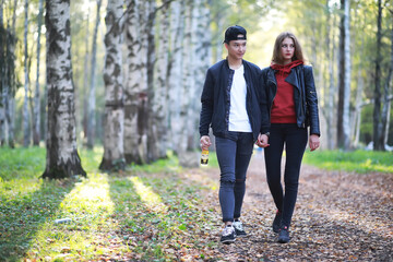 Fototapeta premium Loving couple walking in casual clothes
