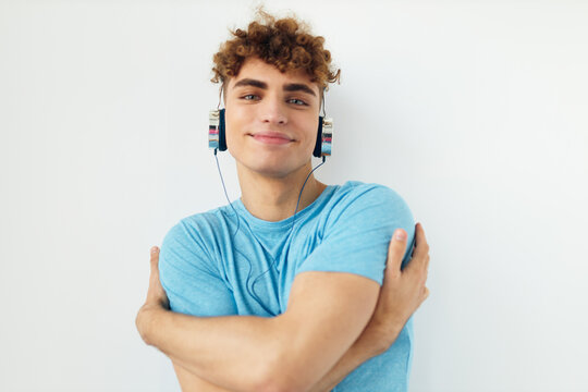 Attractive man music technology entertainment unaltered