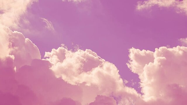 Pink Magenta Fluffy Clouds Cloud Sky Moving In Cloudy Sky. Natural Background Cloudscape 4K Time Lapse, Timelapse, Time-lapse. 4K Background. Abstract Pink And White color