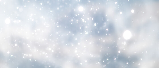 blue snowfall bokeh background, abstract snowflake background on blurred abstract blue