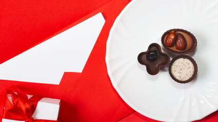 chocolates, love letter envelope, gift box. Valentine's day celebration concept