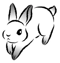 元気に飛び跳ねているウサギ 絵筆で描いた墨絵風のお洒落なイラスト 手描きのアナログ風ベクター 
