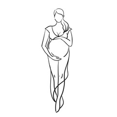 Conceptual linear illustration of a pregnant woman in a dress, healthcare, pregnancy.