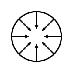 Circle with many arrows pointing inside high quality vector line icon