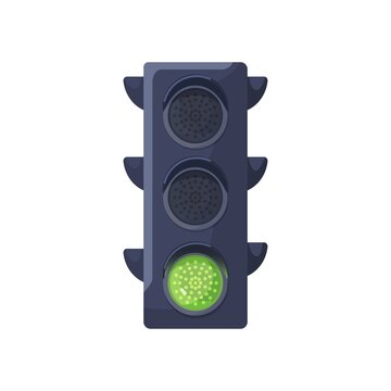 recommend clip art: Green color signal on traffic light, allowing driving and going. Led lamp on street semaphore. Stoplight for road rules regulation and security. Flat vector illustration isolated on white background