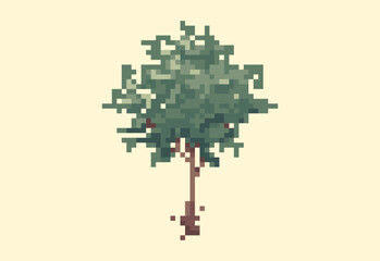 Obraz premium Illustration of a green tree in pixel art style