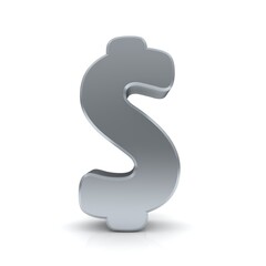 Silver Dollar sign $ symbol 3d