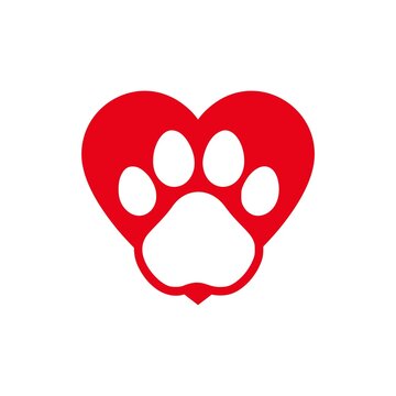 Love paw logo. Paw print icon isolated on white background