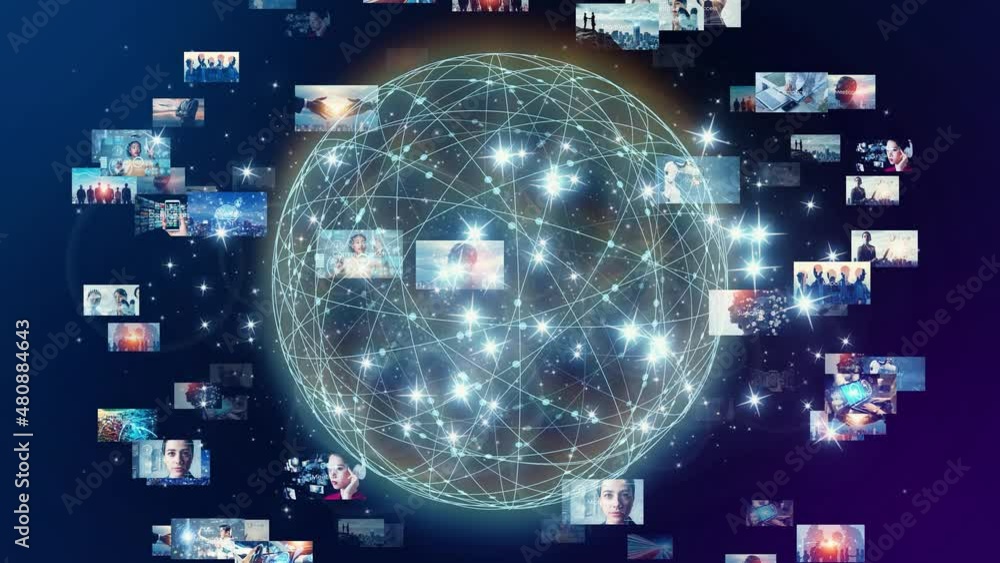 Poster Global communication network concept. Image analysis. Digital transformation. AI (Artificial Intelligence).