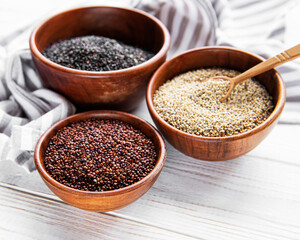 Red, black and white quinoa seeds
