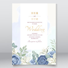 Wedding card with dusty blue roses template