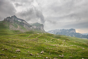 Mountain landscape view of Sedlo pass in Durmitor park, Montenegro.