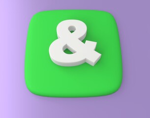 The symbol & , or ampersand, is the union "and". unifying sign. A green key with a raised ampersand symbol. Toy rendering style. 3d render visualization. SEO optimization