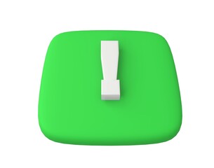 A sign of amazement, strong feelings, excitement. A green key with a raised exclamation symbol. Toy rendering style. 3d render visualization. SEO optimization