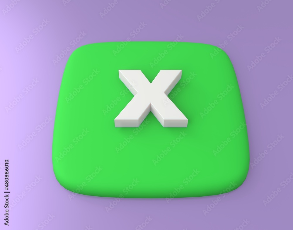 Poster 3d visualization of a button with the designation x. soft green with subsurface scattering. convex i