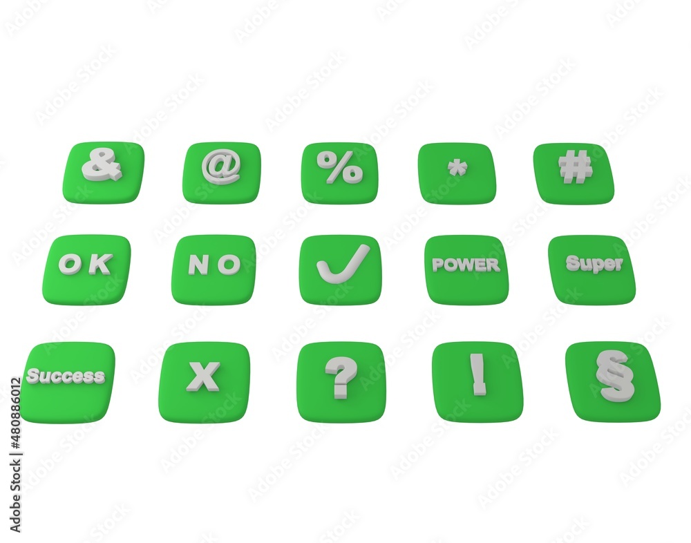 Fototapete 3d visualization of buttons with special symbols. help seo, marketing. 3d render visualization