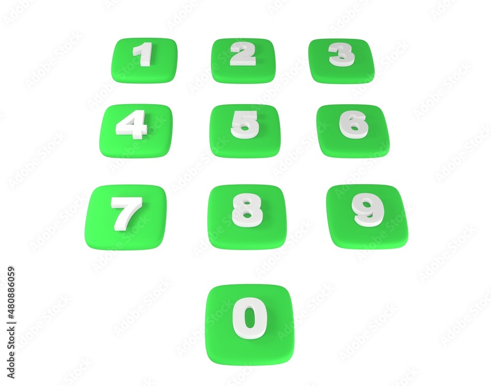 Poster green numeric keypad, 3d buttons, raised digits, 3d graphic numeric keypad. nice looking color with 