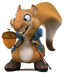 Naklejka premium Fun 3D squirrel backpacker cartoon character
