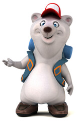 Fun 3D bear backpacker cartoon character
