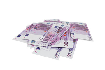 Many euro banknotes isolated on white background