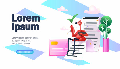 cute ostrich marking complete tasks on checklist business organization achievements of goal concept horizontal