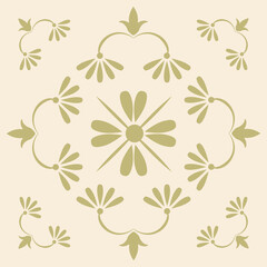 Vintage ornamental tile, gold pattern on beige background