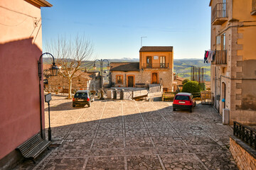 A street among the characteristic houses of Casalbore, a mountain village in the province of Avellino, Italy.