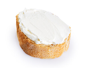 Toasted bread with cream cheese isolated on white background. With clipping path.