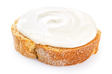 Toasted bread with cream cheese isolated on white background. With clipping path.