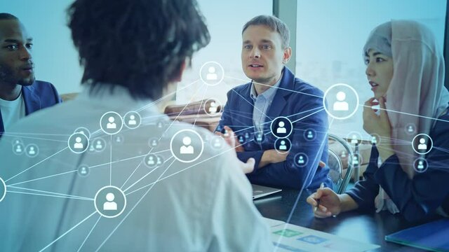 Group of multinational people meeting in the office. Business and communication network concept. Digital transformation.