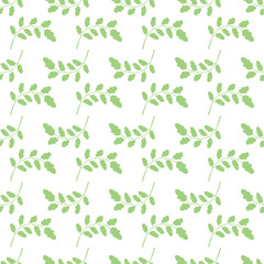 Obraz premium Seamless vector pattern. Decorative background with green palnt leaves. Modern minimalists style design.