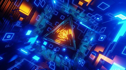 3D Render. Abstract futuristic geometric shapes background. Cyberpunk