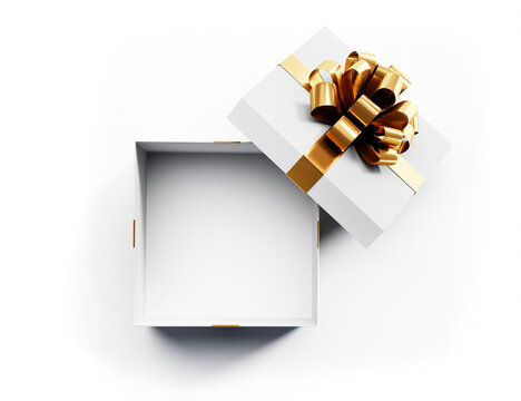 White gift box with golden bow
