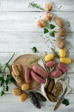 Studio shot of different varieties of raw potatoes