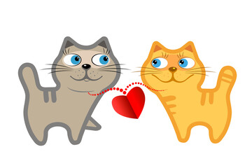 Valentine's Day. An image of cute, multicolored kittens on a white background. Greeting card. Isolated background.