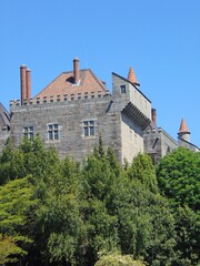 Fototapeta na wymiar Historic castle tower of Guimaraes, Palacio de los duques de Braganza, Norte - Portugal 