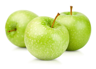 three green apples on a white isolated background
