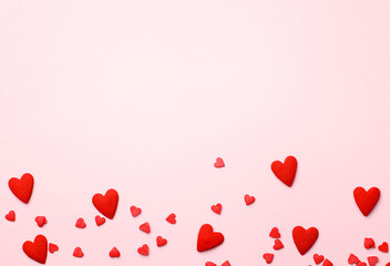 hearts on pink background, concept for valentine's day