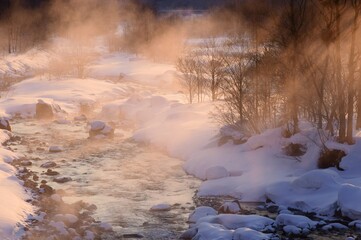 雪国の朝　冬の朝の光景