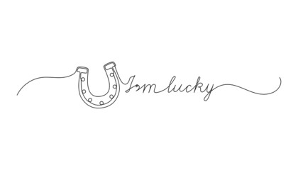 Continuous One Line script cursive text I’m lucky. Vector illustration for Patrick’s day, design for poster, card, banner, print on shirt.