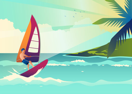 Illustration of a wind surfer