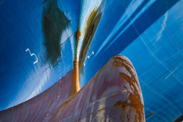 Details of rusty container ship