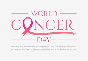 World cancer day concept background with pink ribbon and grey earth.